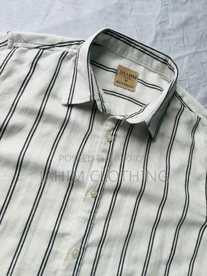 Premium White Cotton Herringbone Vertical Striped Casual Shirt.