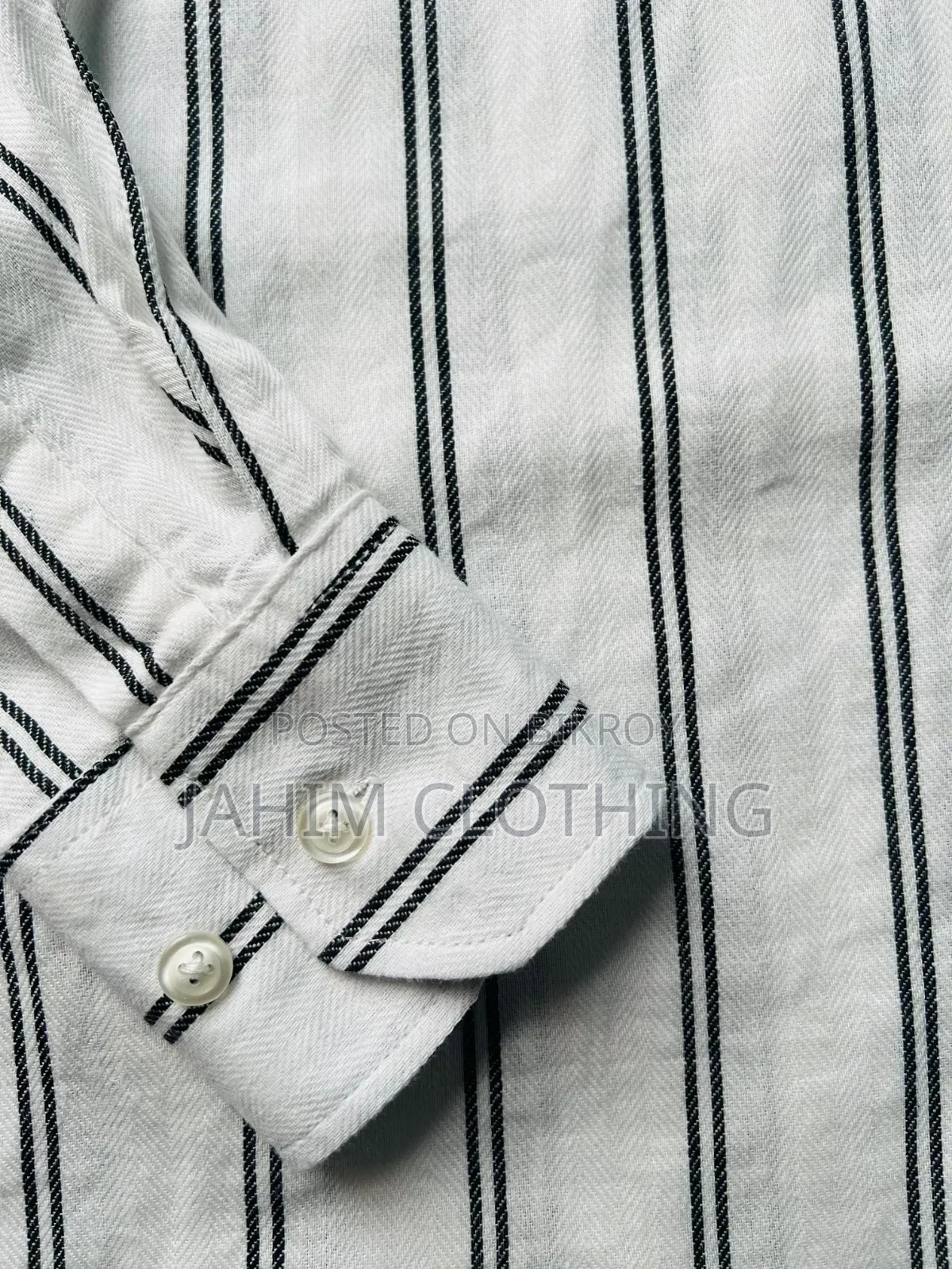 Premium White Cotton Herringbone Vertical Striped Casual Shirt.