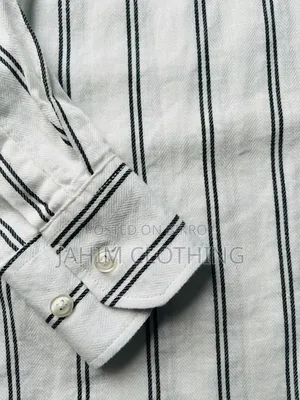Premium White Cotton Herringbone Vertical Striped Casual Shirt.