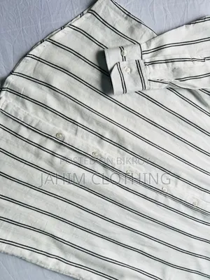Premium White Cotton Herringbone Vertical Striped Casual Shirt.