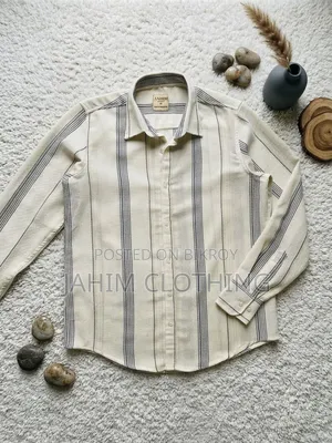 Premium Cream Waffle Textured Vertical Striped Casual Shirt.