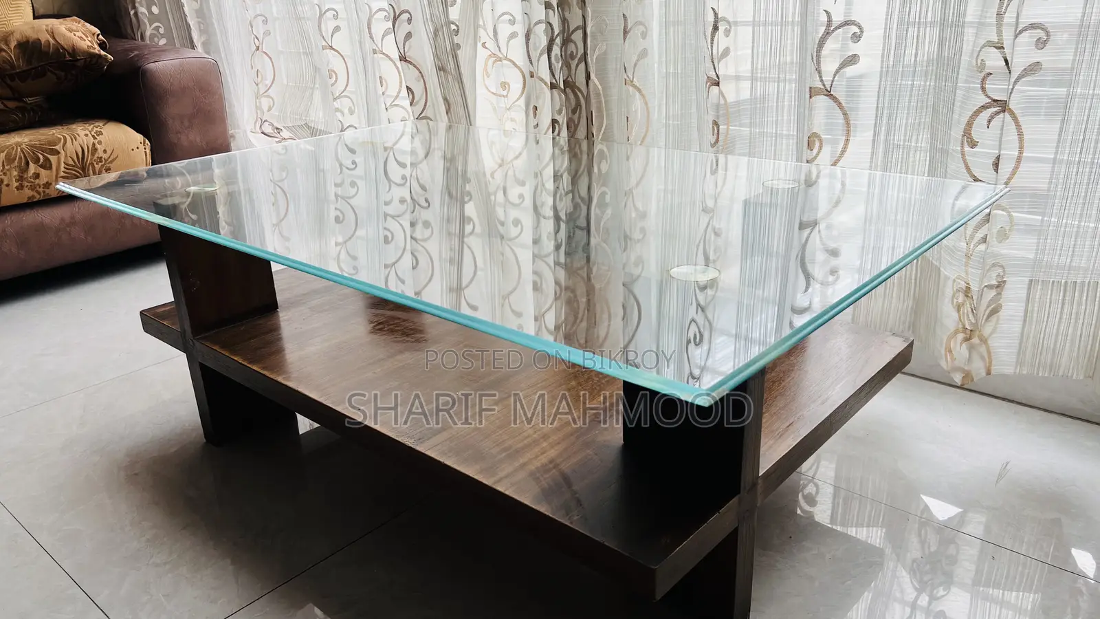 গ্লাস টপ ডাবল শেলফ টি টেবিল বিক্রয়ের জন্য