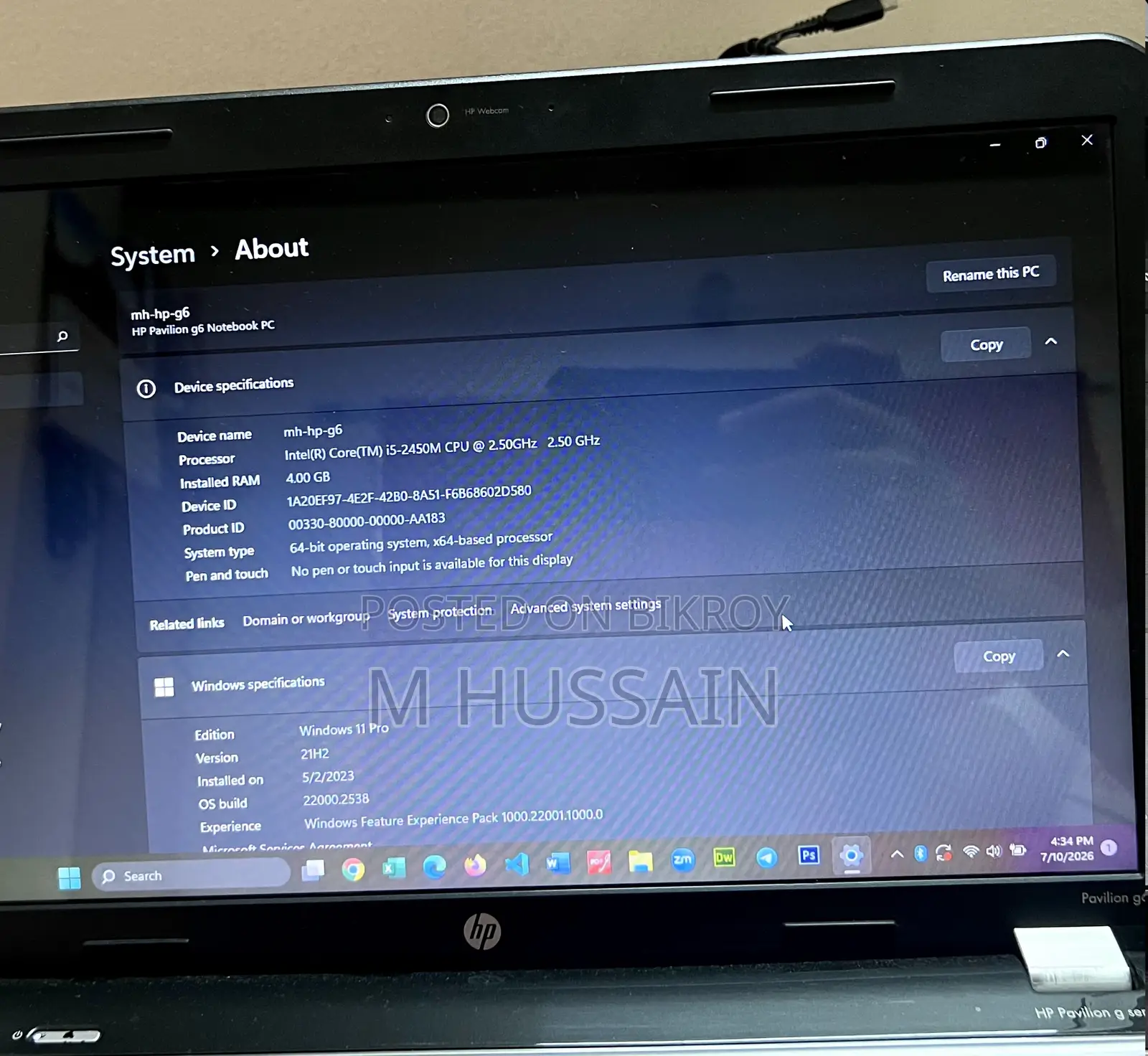 Laptop HP 4GB Intel Core i5 SSD 128GB