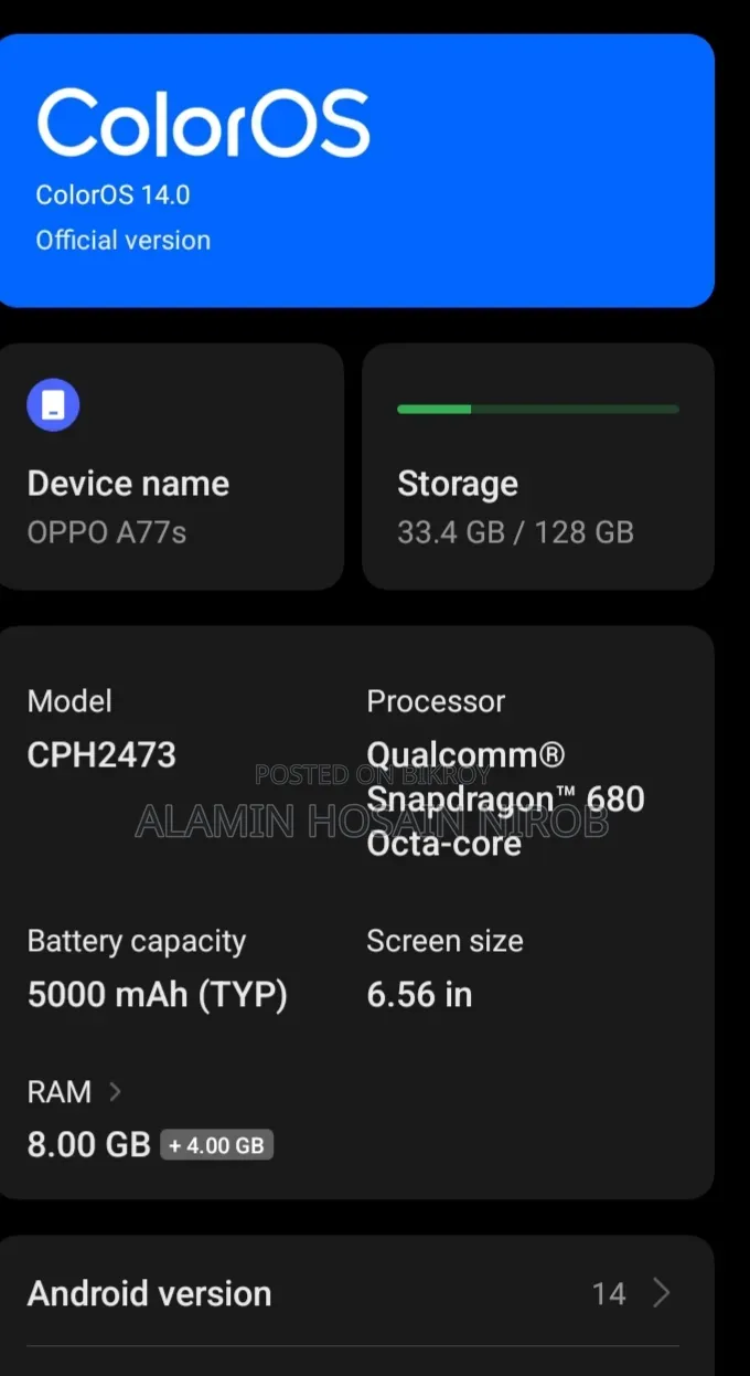 Oppo A77s 128 GB Orange