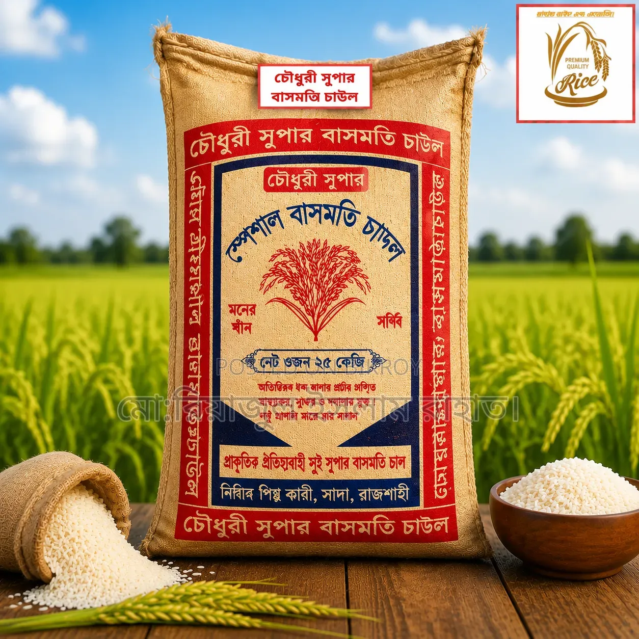 চৌধুরী সুপার বাসমতি চাউল ২৫ কেজি বস্তা।