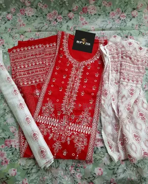 100% Cotton Digital Print and Stitched Dollar Work Three-Piece