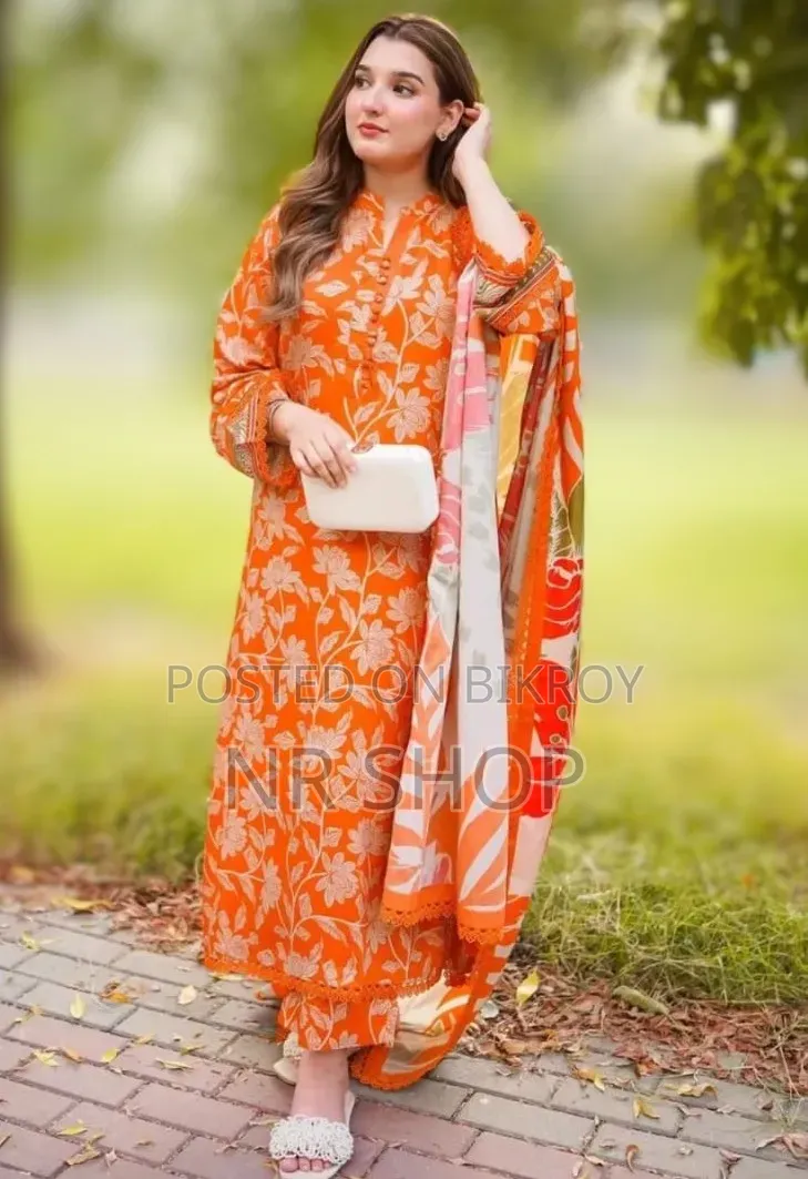 ডিজিটাল প্রিন্ট থ্রি পিস কামিজ + প্যান্ট + ওড়না