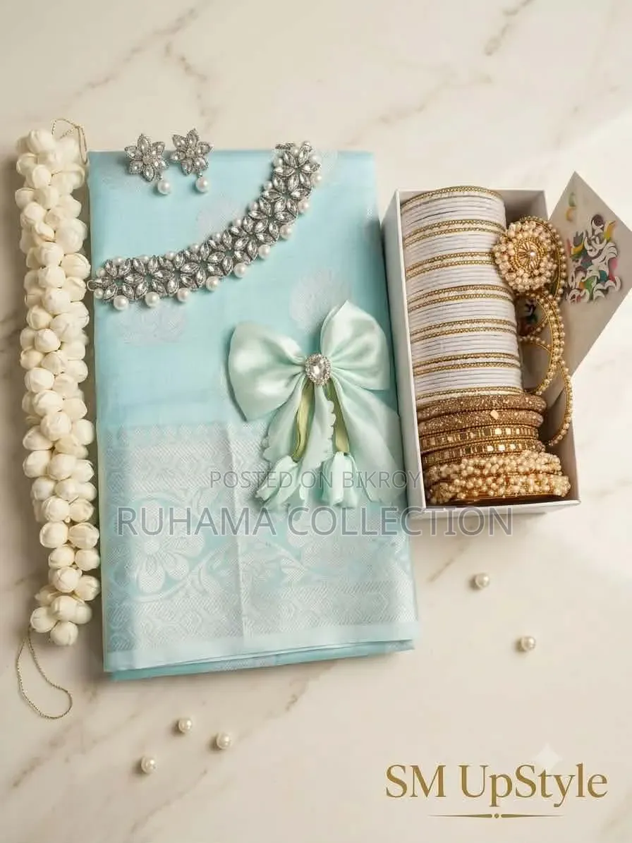 Exclusive Sky Blue Saree With Complete Jewellery Full Combo Set
