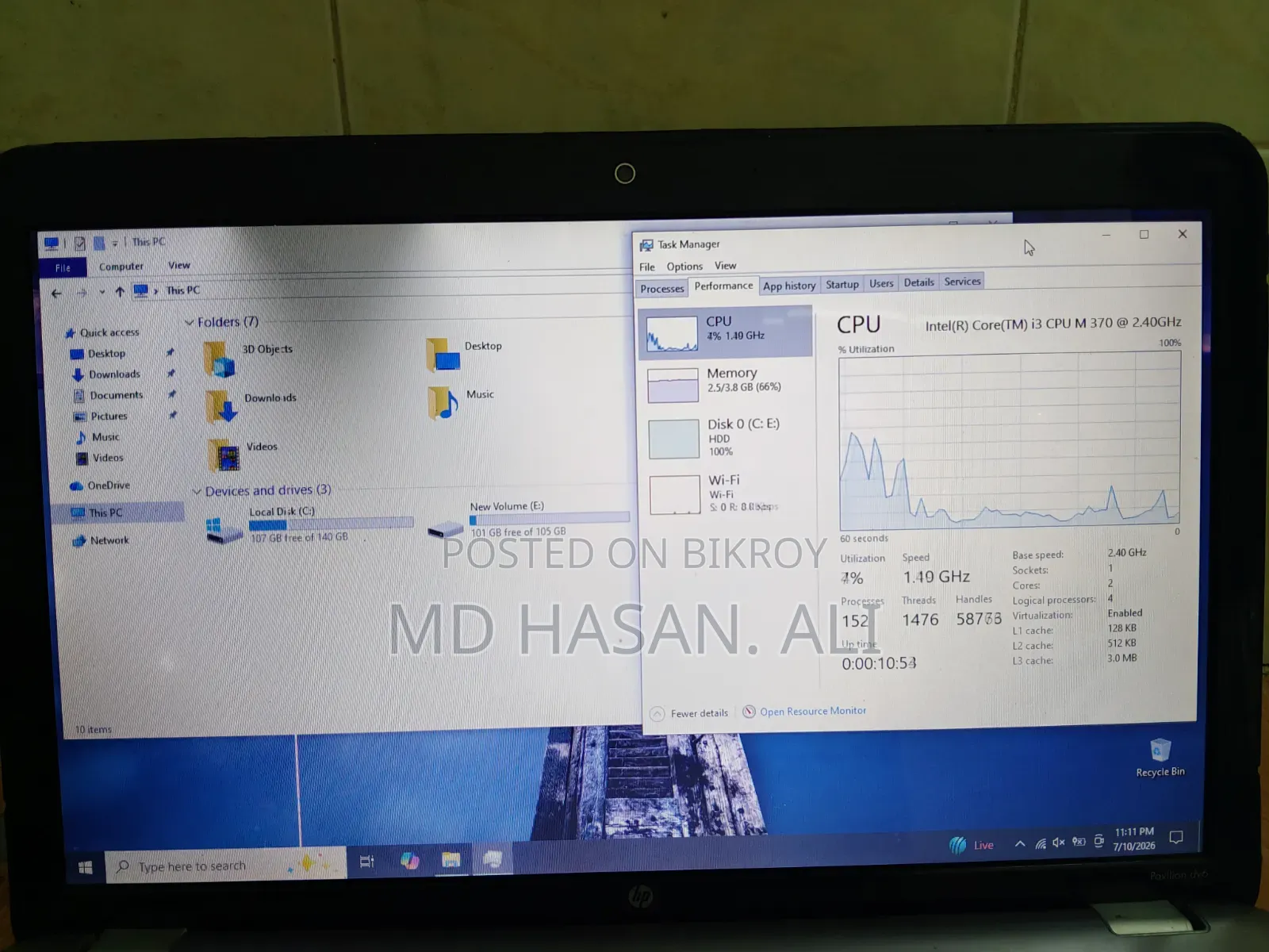 Laptop HP Envy Dv6 4GB Intel Core I3 HDD 256GB