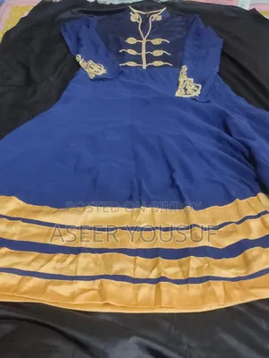 Blue Gown for Women With Light Brown Accents