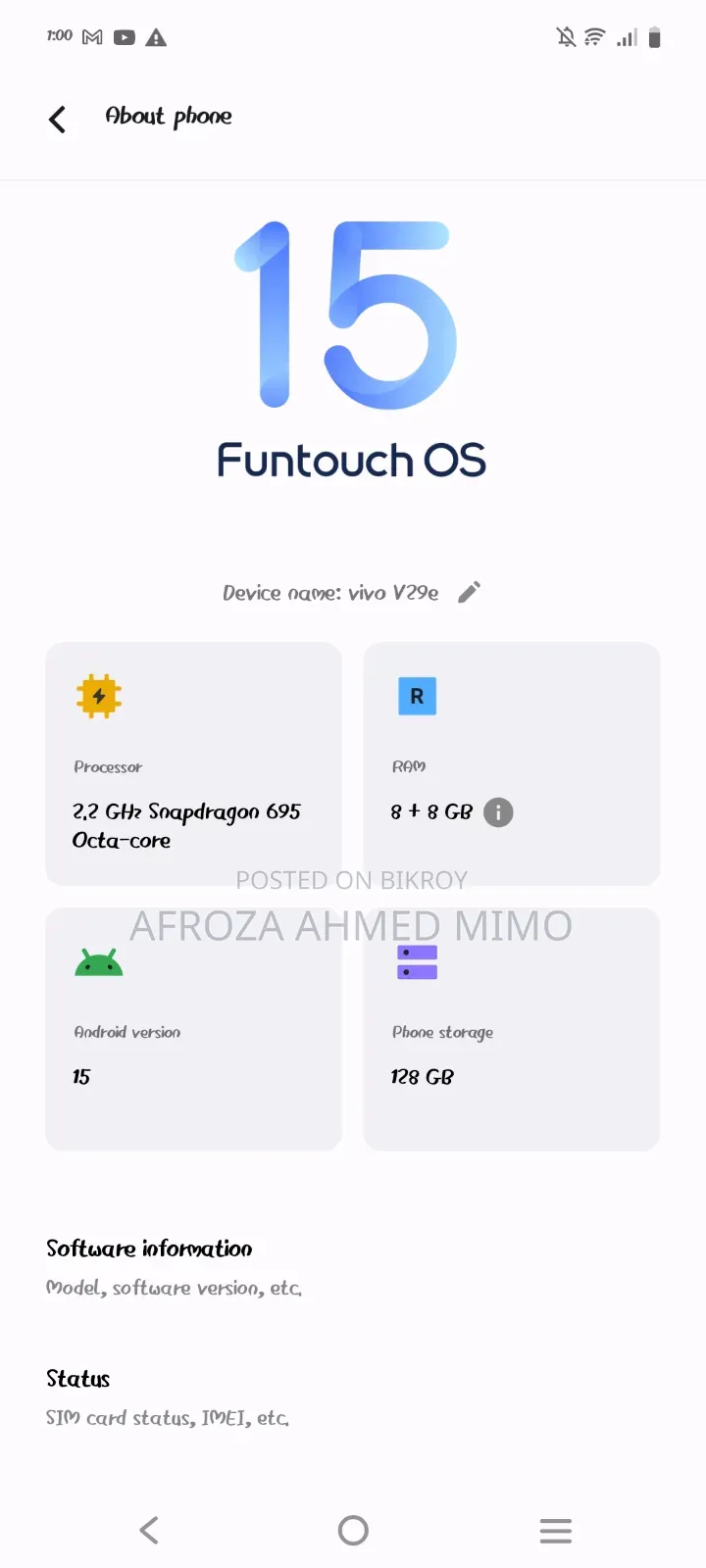 Vivo V29e 5G 256 GB Purple