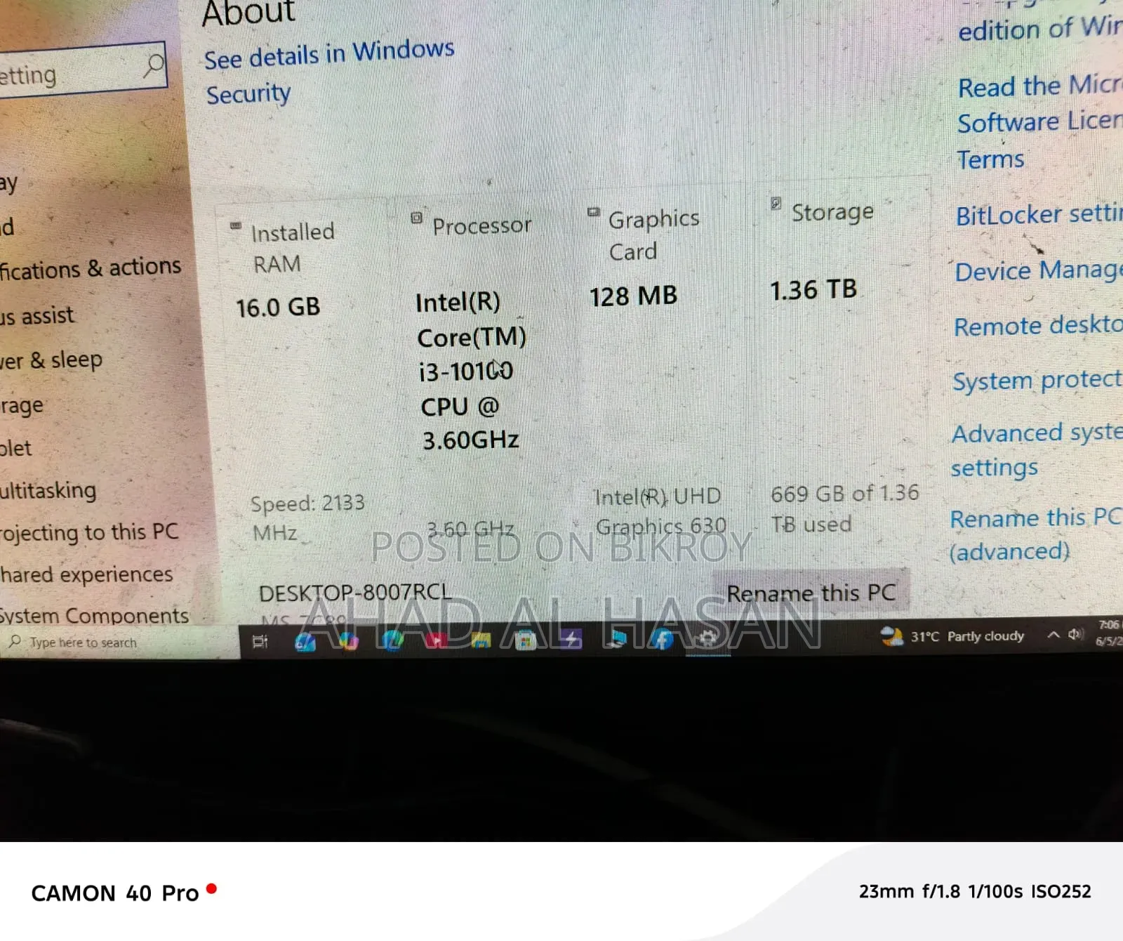 Desktop Computer Asus 16GB Intel Core I3 HDD+SSD 1.5T