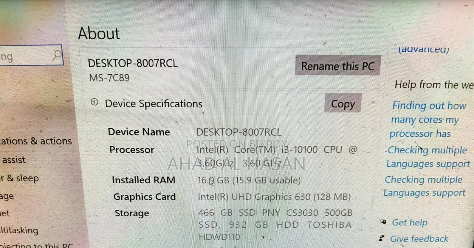 Desktop Computer Asus 16GB Intel Core I3 HDD+SSD 1.5T