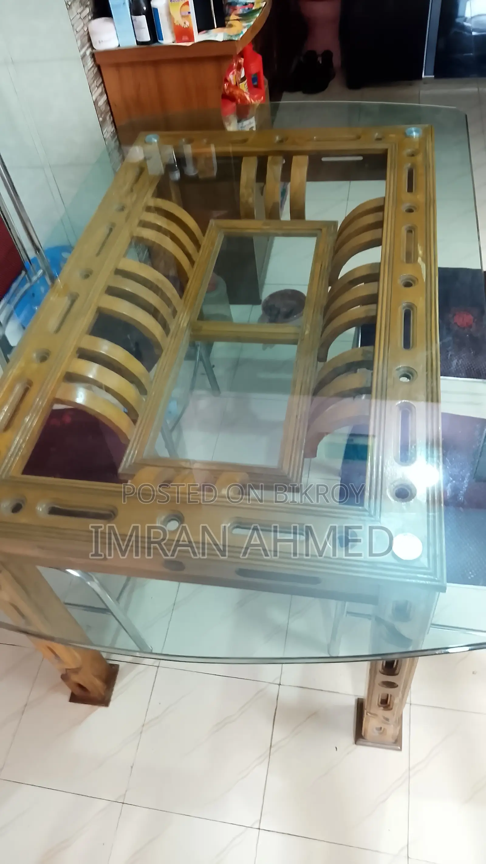 Dinning Table( Segun Timber) With 6 Mm Table Glass 4 Chair