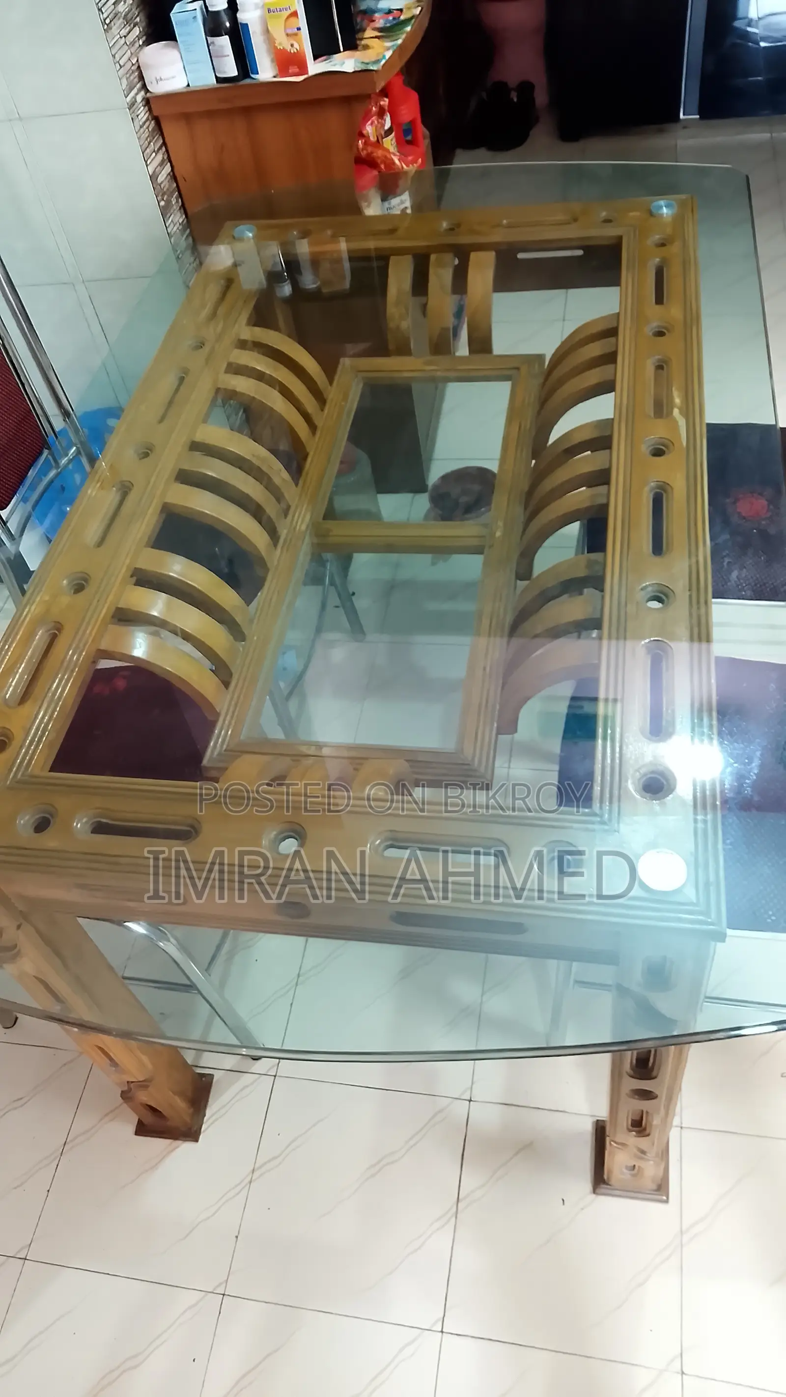 Dinning Table( Segun Timber) With 6 Mm Table Glass 4 Chair
