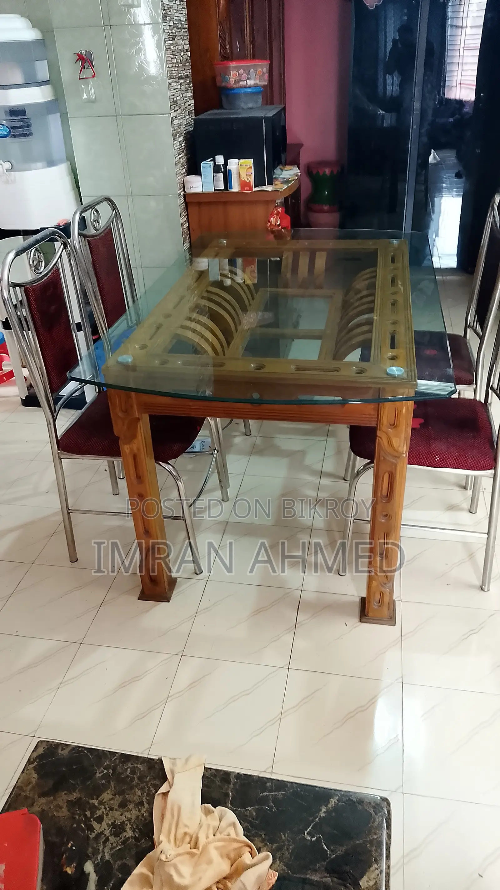 Dinning Table( Segun Timber) With 6 Mm Table Glass 4 Chair