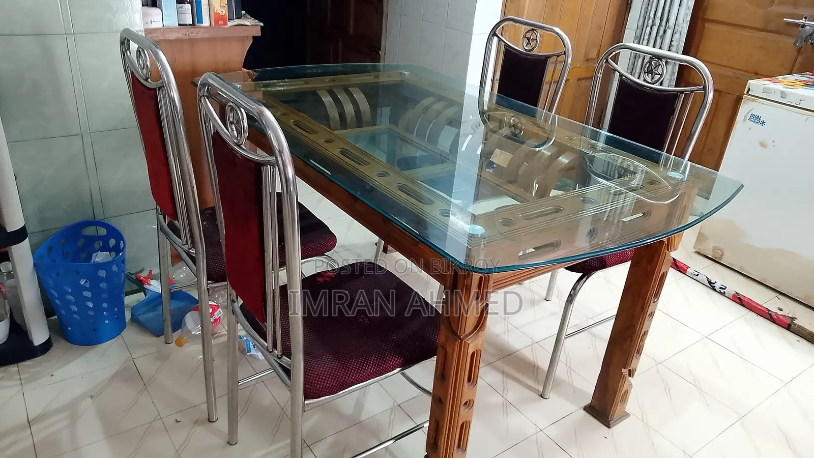 Dinning Table( Segun Timber) With 6 Mm Table Glass 4 Chair