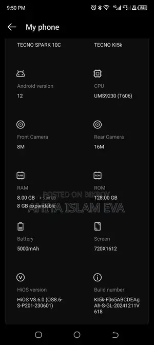 Tecno Spark 10C 128 GB Blue