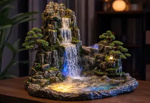Premium Large Rock Waterfall Fountain With LED Lights Mist Effect