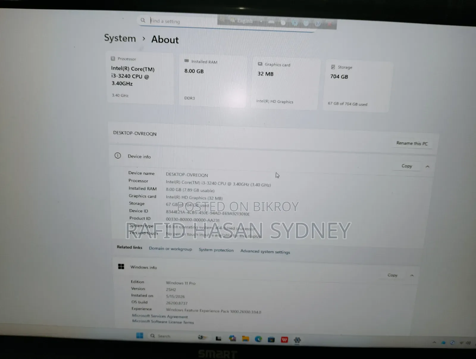 Desktop Computer 8GB Intel Core I3 HDD+SSD 750GB