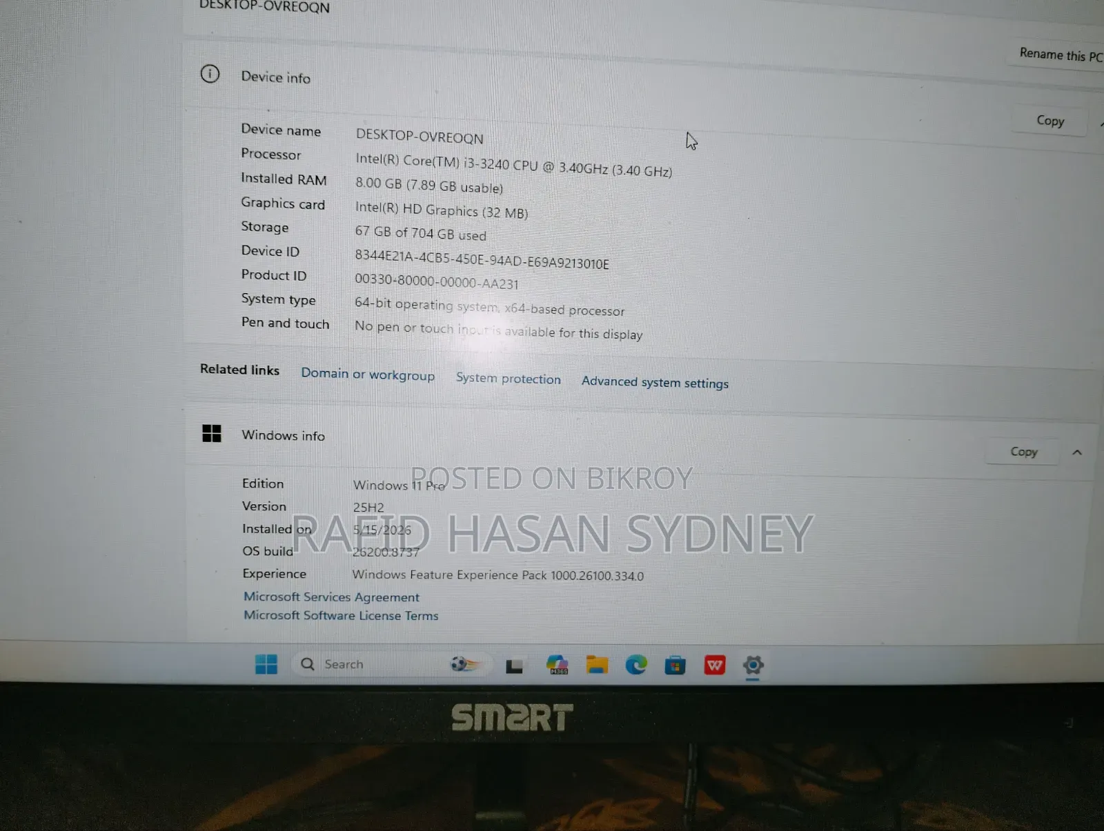 Desktop Computer 8GB Intel Core I3 HDD+SSD 750GB