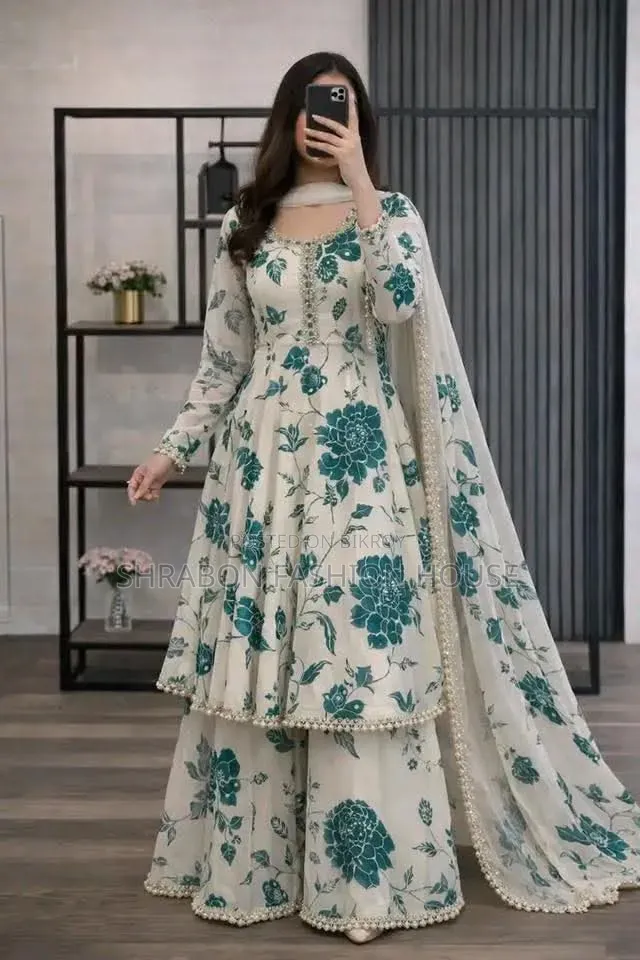 গোলাপ গাউন থ্রি পিস প্রিমিয়াম কটন