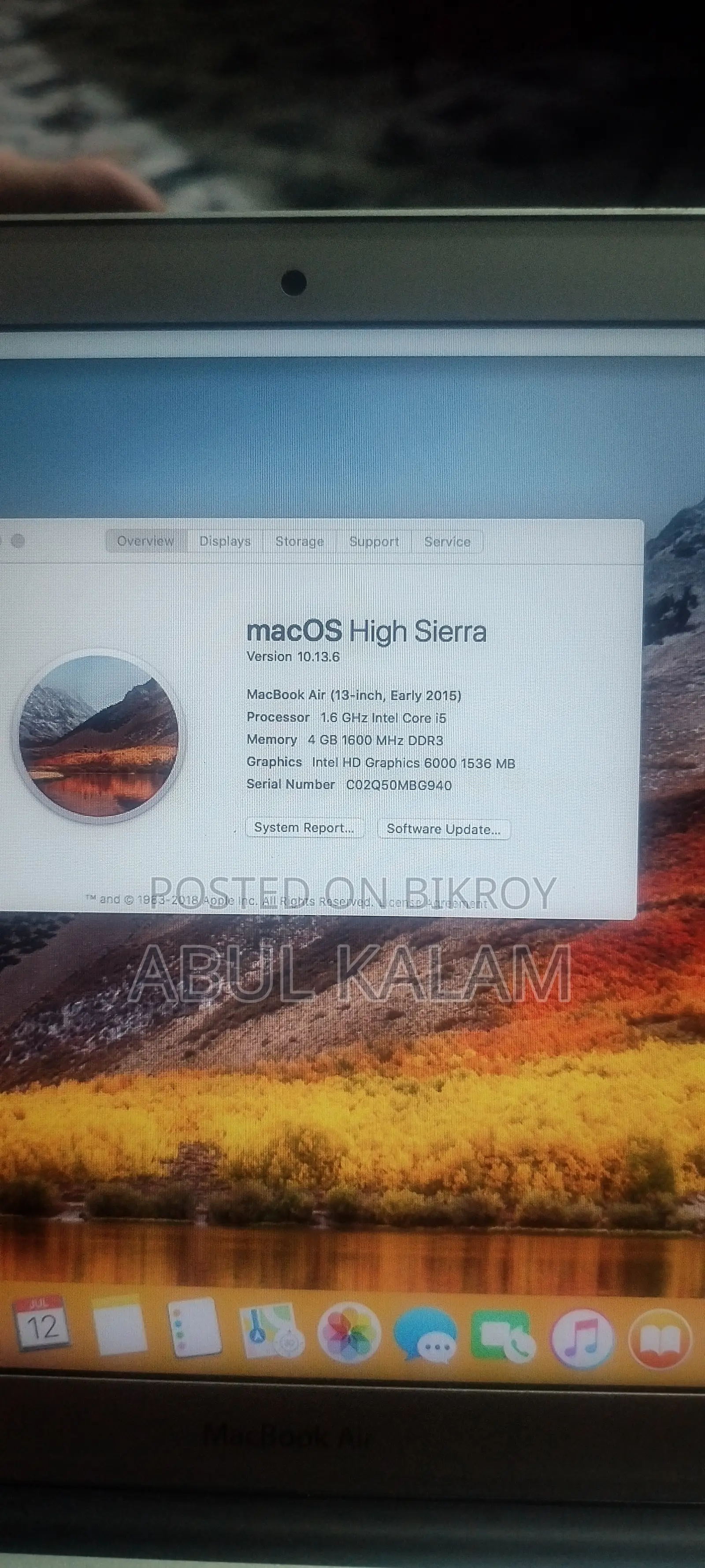 Laptop Apple MacBook 2015 4GB Intel Core I5 HDD 500GB