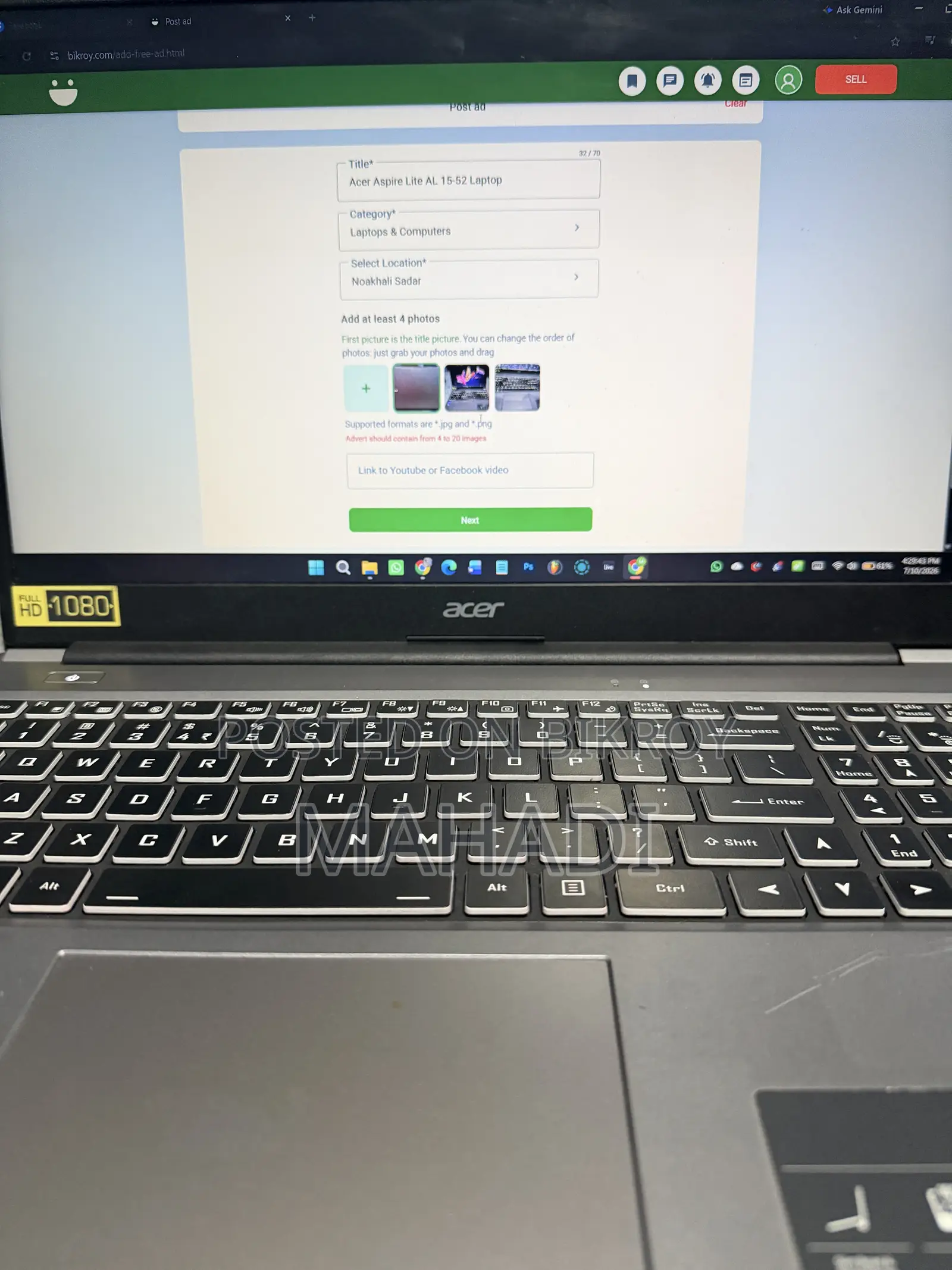 Laptop Acer Aspire Lite 16 16GB Intel Core i5 SSD 640GB