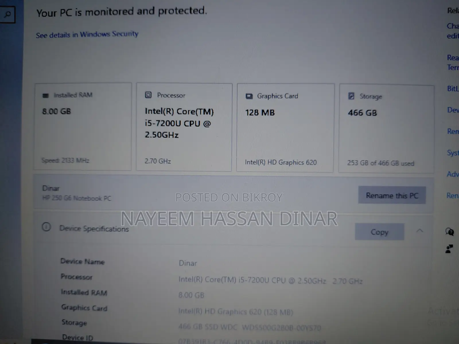 Laptop HP 250 G6 8GB Intel Core I5 SSD 512GB