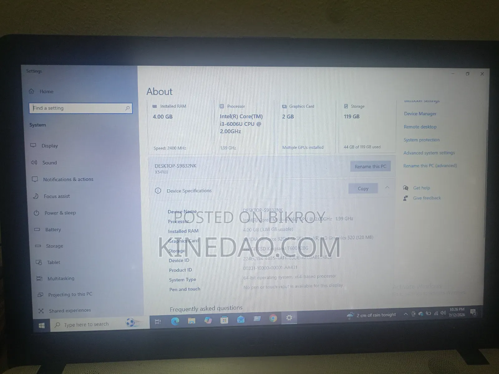 Laptop Asus VivoBook Max X541UA 4GB Intel Core I3 SSD 128GB
