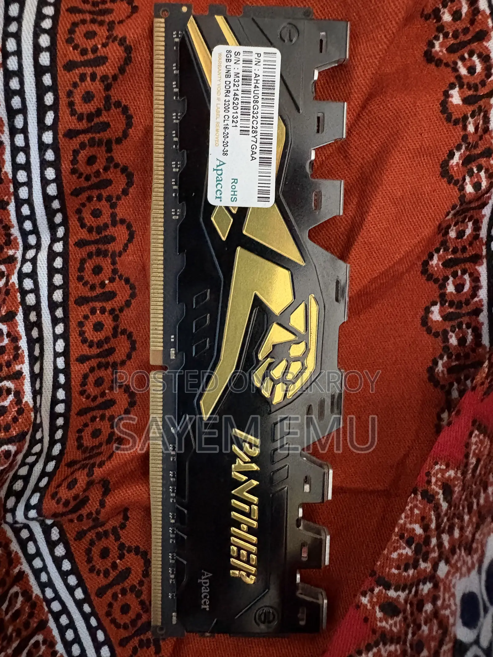 Apacer Panther Golden 16 GB DDR4 3200 MHz Desktop RAM