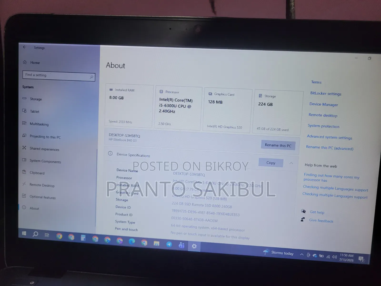 Laptop HP EliteBook 840 G3 8GB Intel Core I5 SSD 128GB