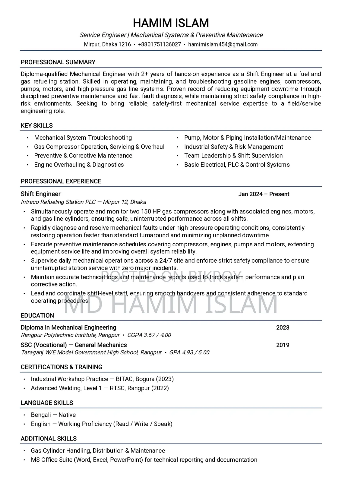 Service Engineer | Mechanical Systems Preventive Maintenance