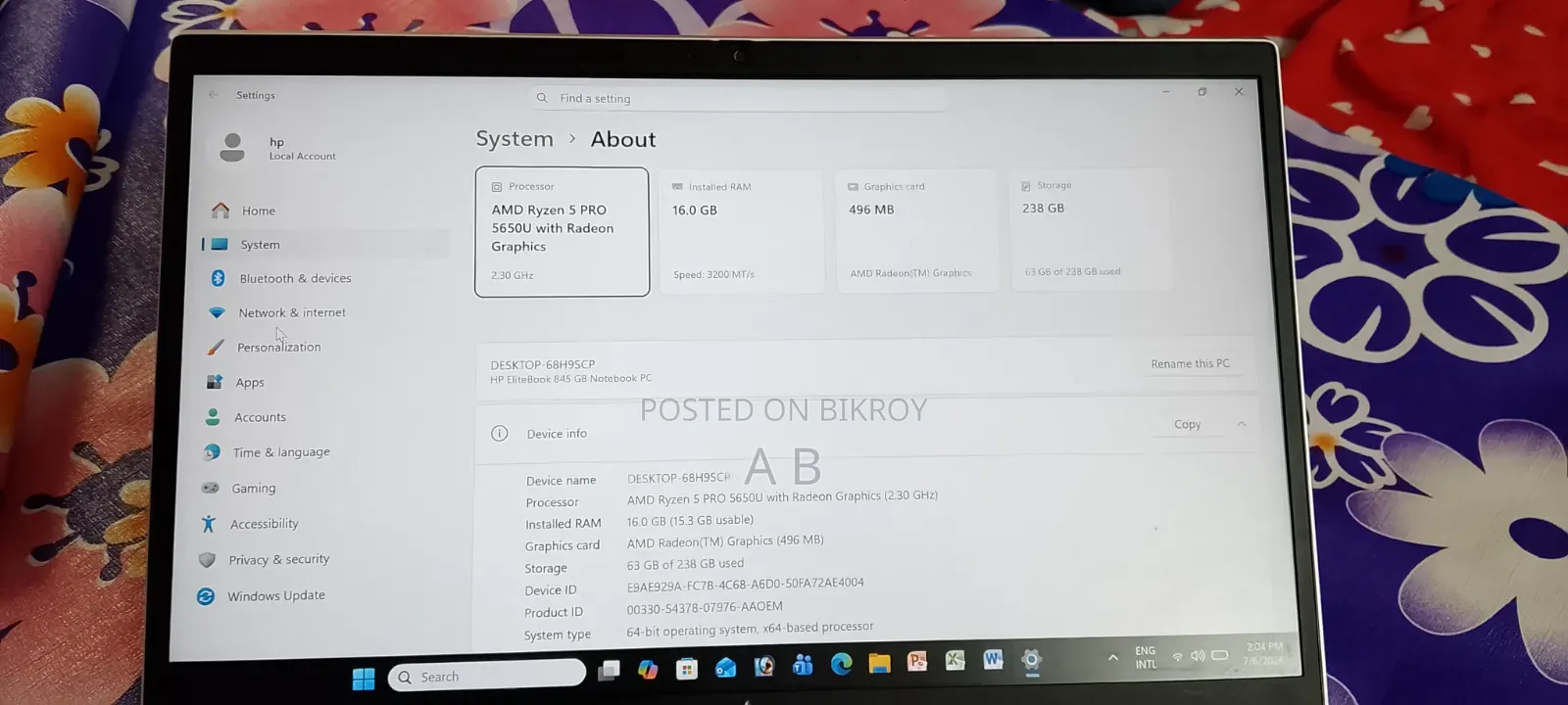 Laptop HP EliteBook 840 G8 16GB AMD Ryzen 5 HDD+SSD 256GB