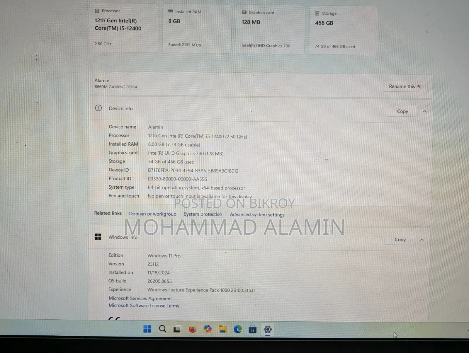 Desktop Computer 4GB Intel Core I5 SSD 500GB