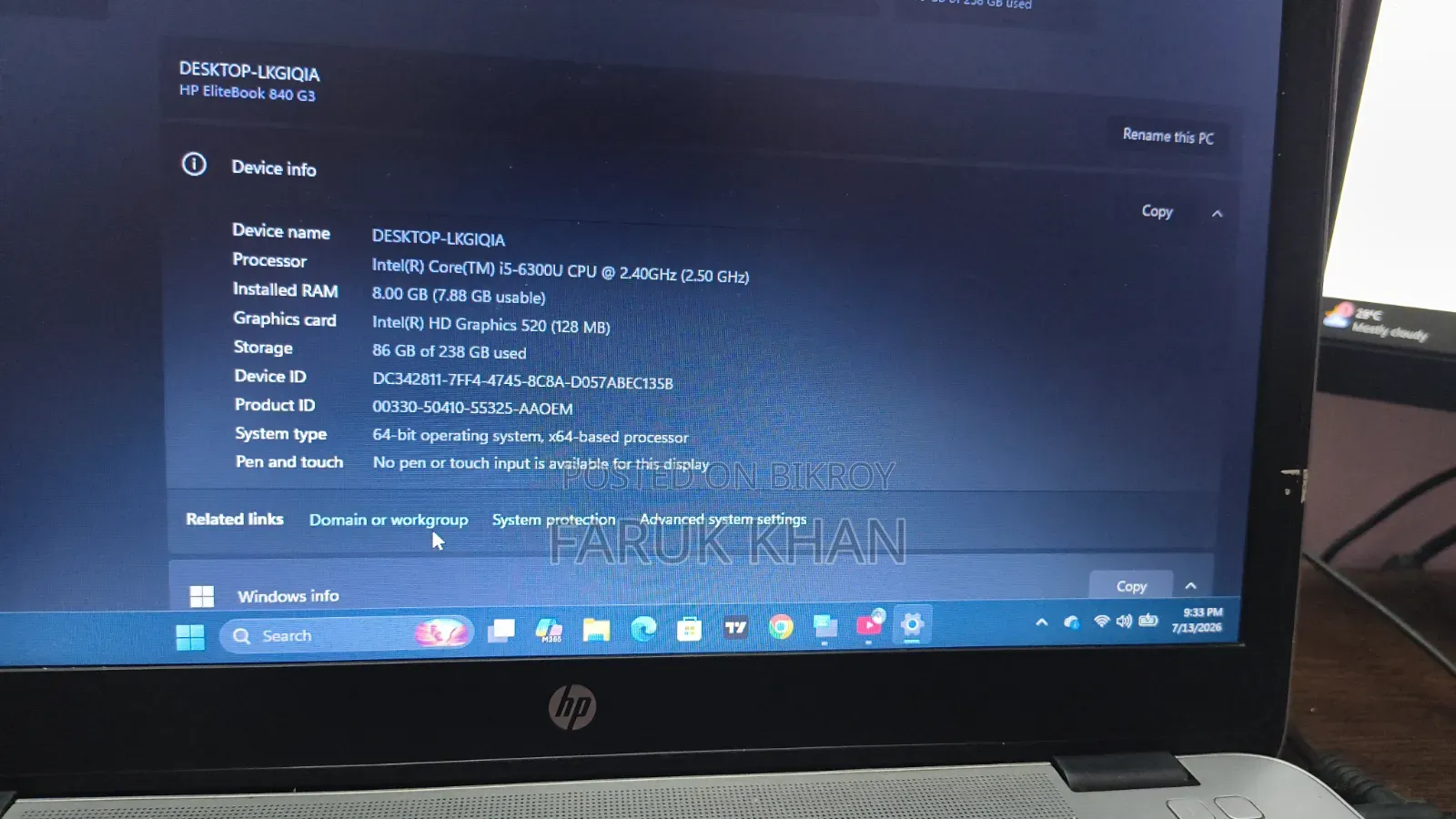 Laptop HP EliteBook 840 G3 8GB Intel Core i5 SSD 256GB