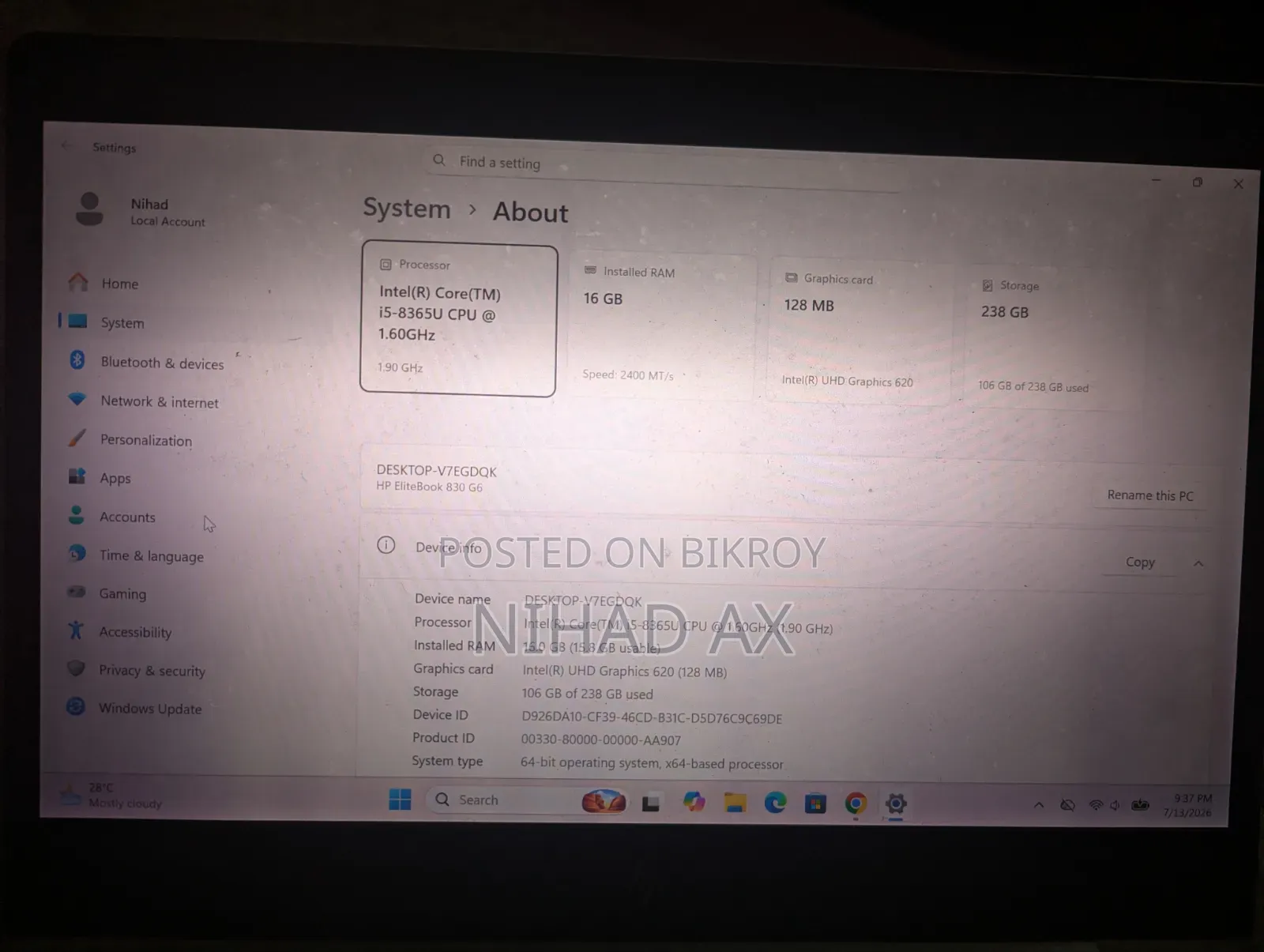 Laptop HP EliteBook 840 G6 16GB Intel Core I5 SSD 256GB