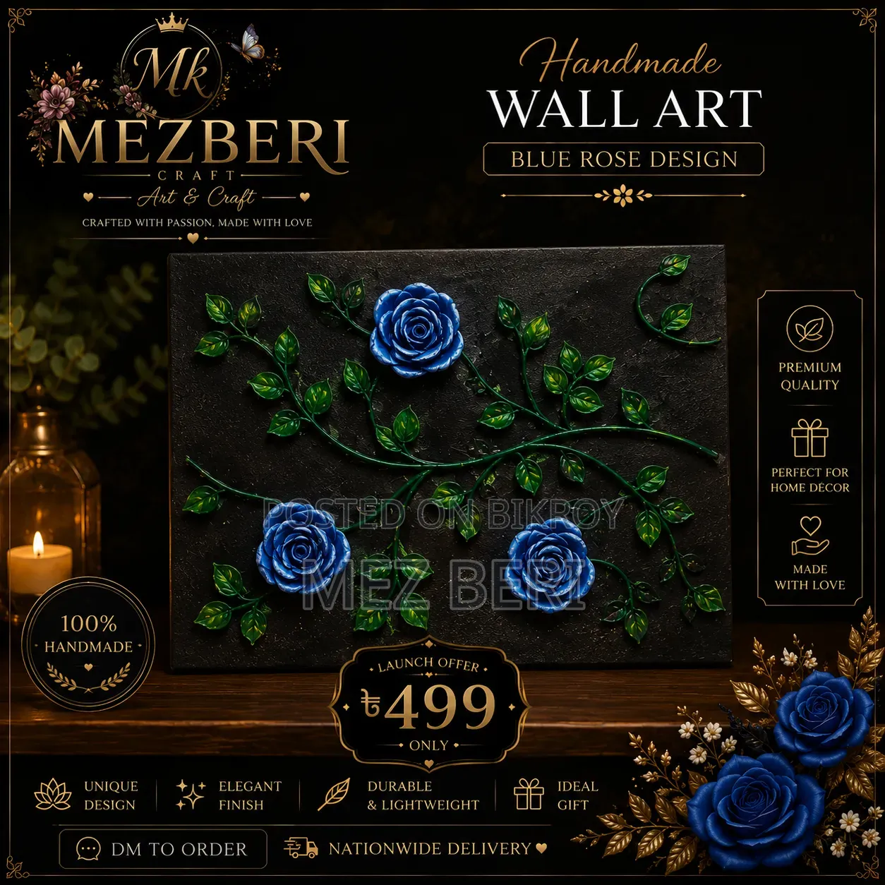 Blue Rose Wall Art