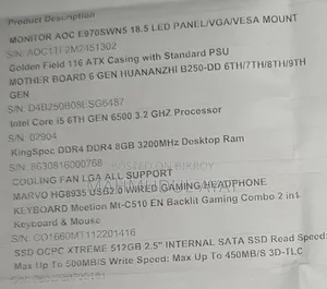 Desktop Computer 8GB Intel SSD 500GB