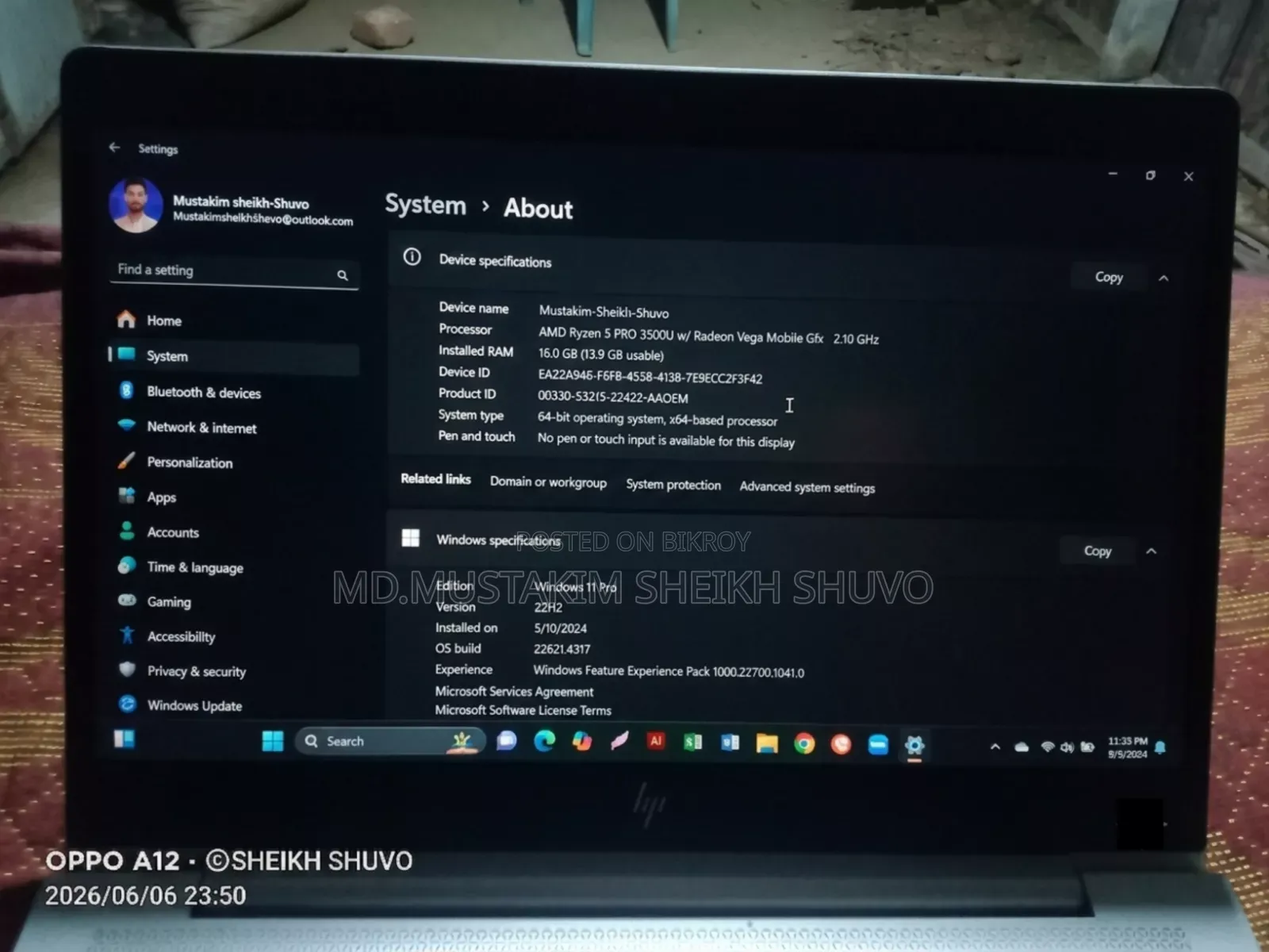 Laptop HP EliteBook 745 G6 16GB AMD Ryzen 5 HDD+SSD 128GB