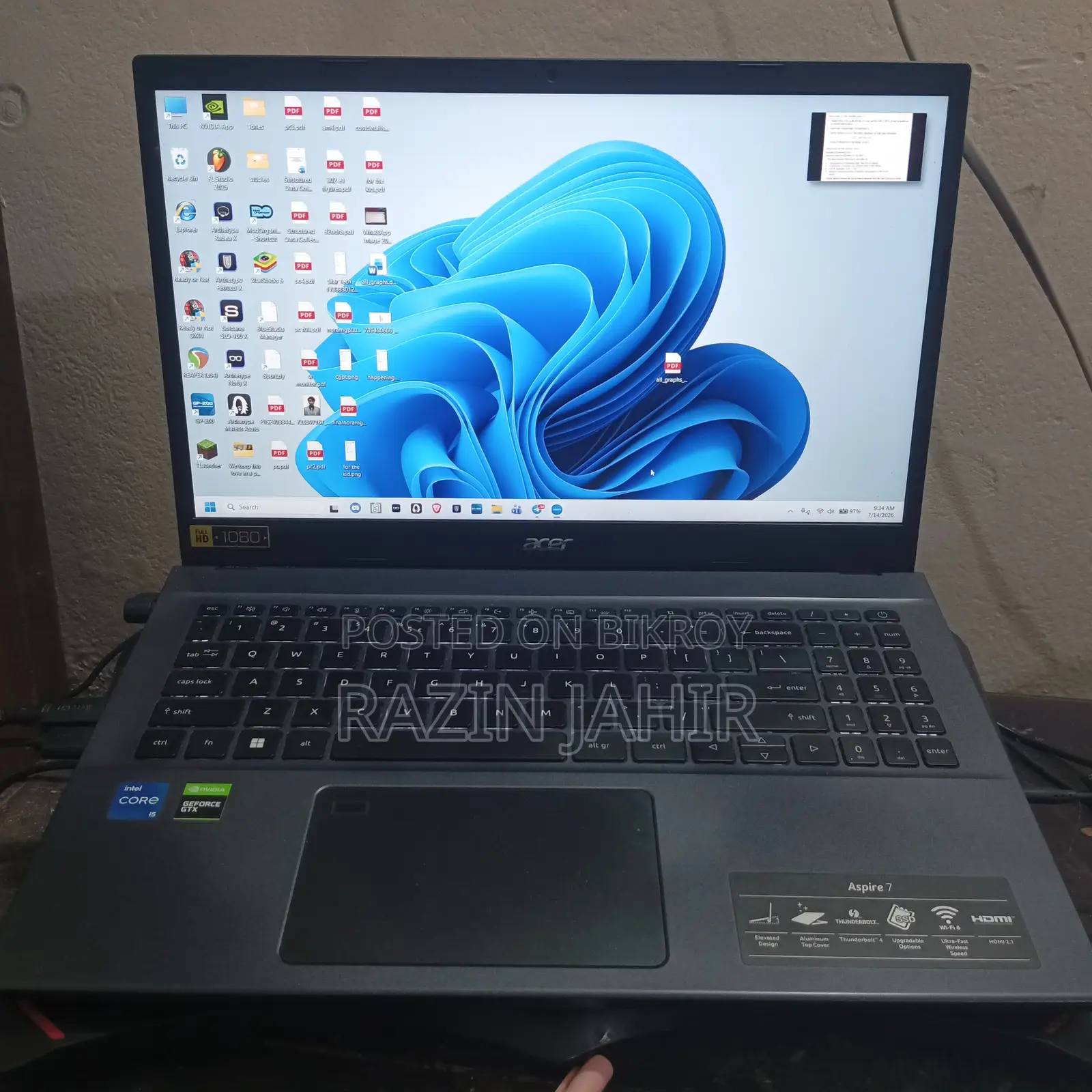 ল্যাপটপ Acer Aspire 7 16GB Intel Core I5 SSD 512GB