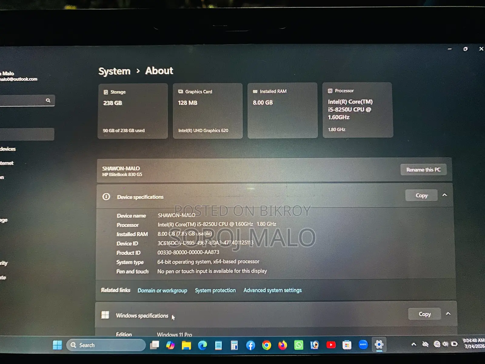 নতুন ল্যাপটপ HP EliteBook 830 G5 8GB Intel Core i5 SSD 256GB