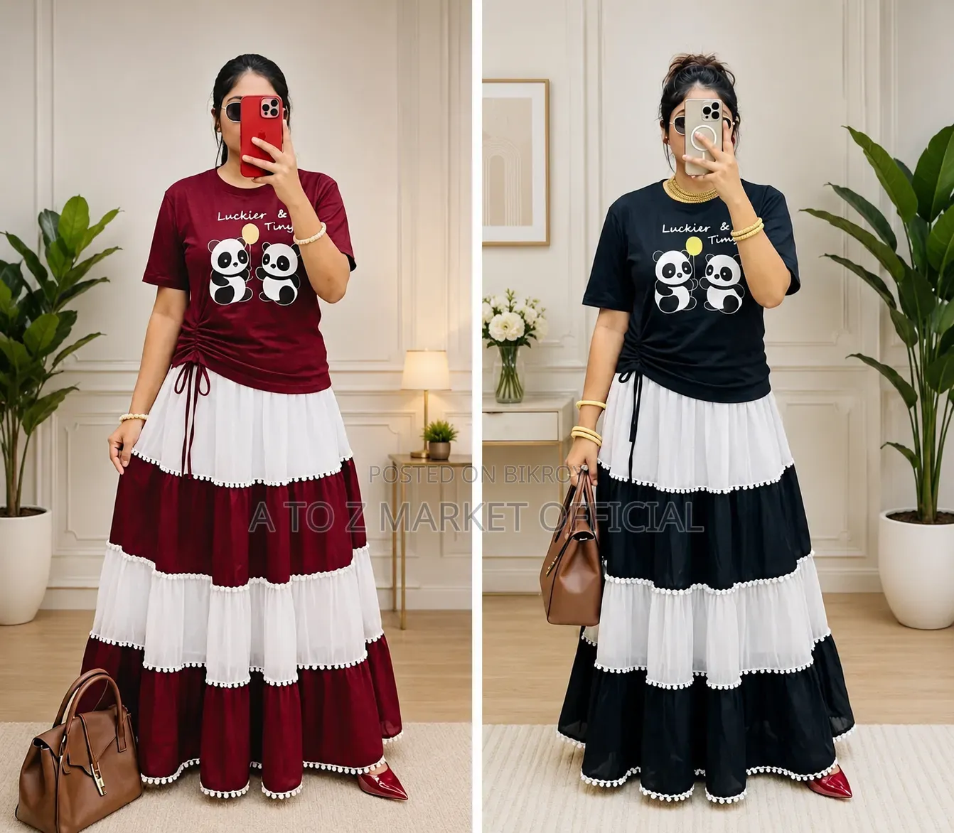 Viral Skirt and Panda Tshirt Set. 