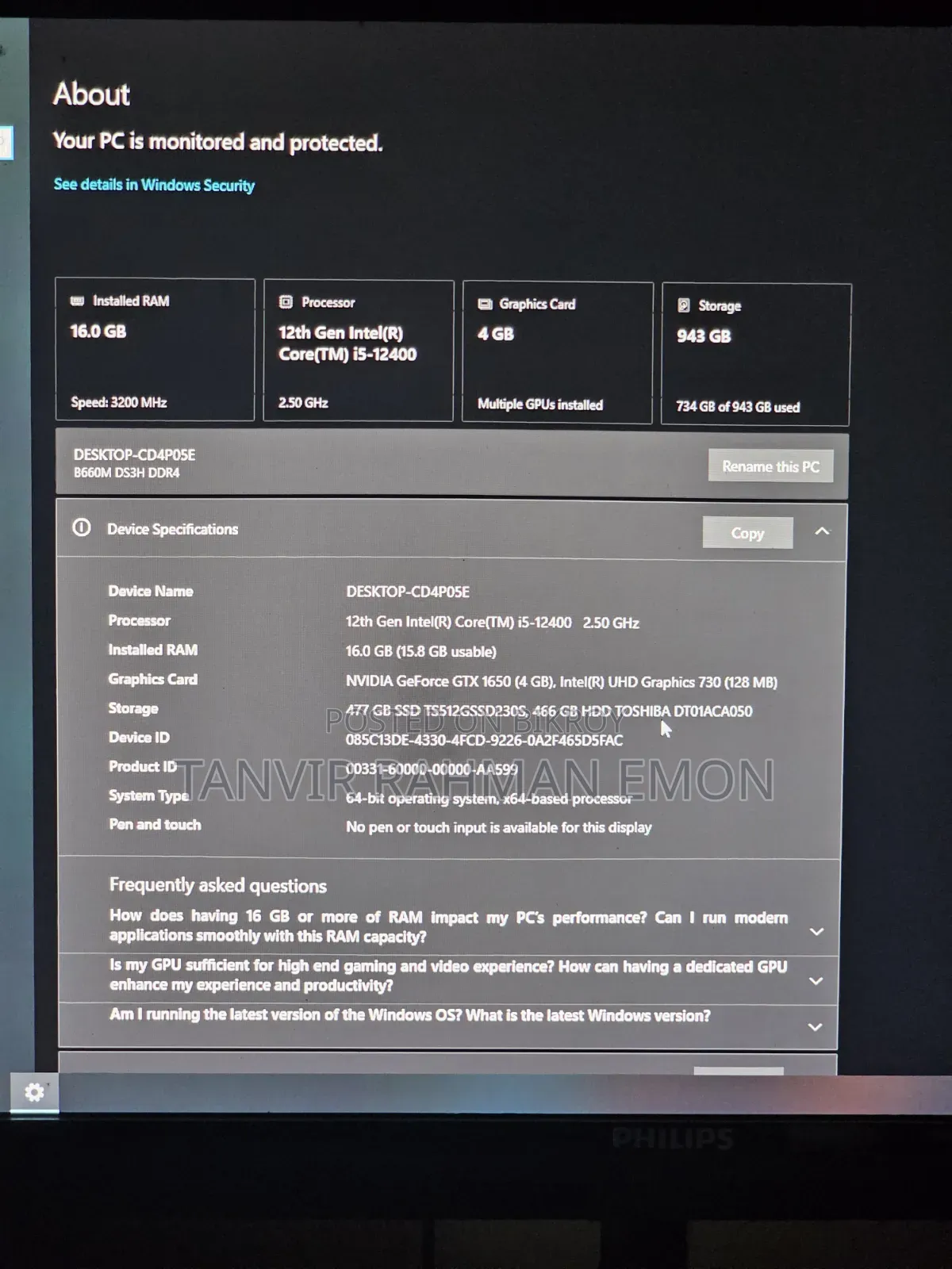 Desktop Computer Gigabyte 16GB Intel Core I5 HDD 500GB