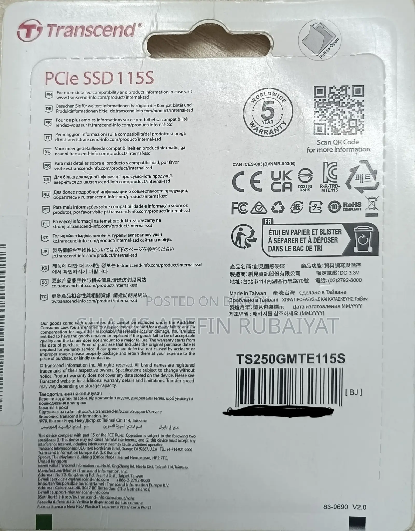 SSD Transcend 115S 250GB M.2 2280 (M-Key) PCIe Gen3x4