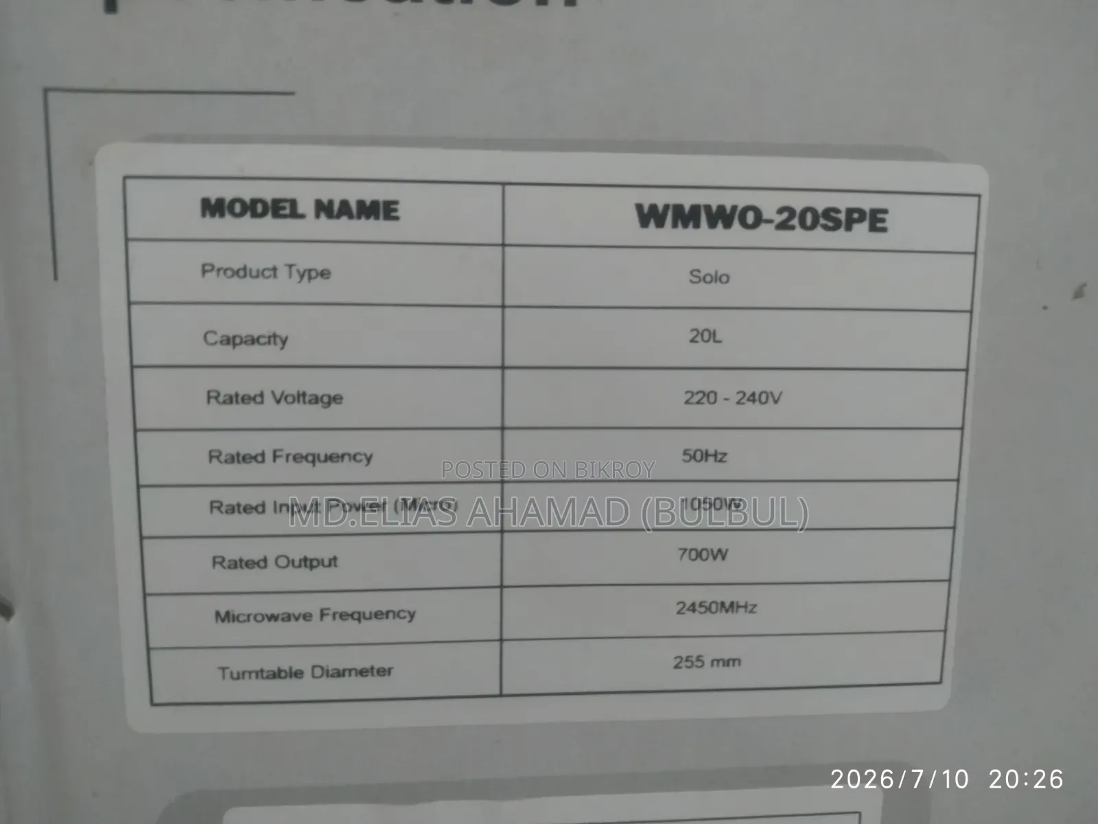 Walton Microwave Oven