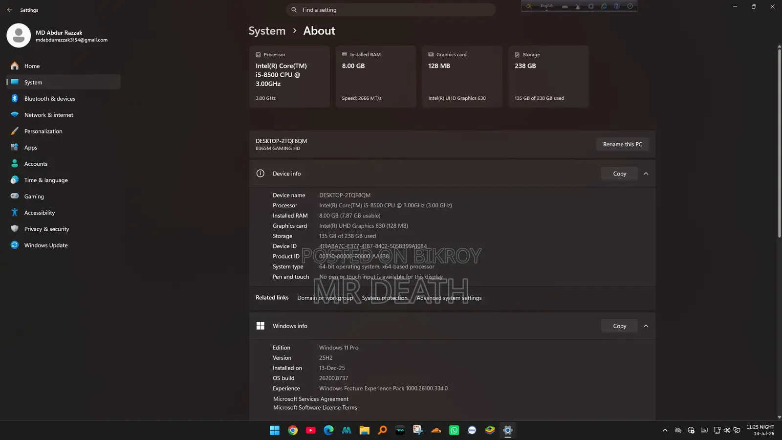 Gigabyte GA-H110MSTX-HD3-ZK 8GB Intel Core I5 SSD 128GB