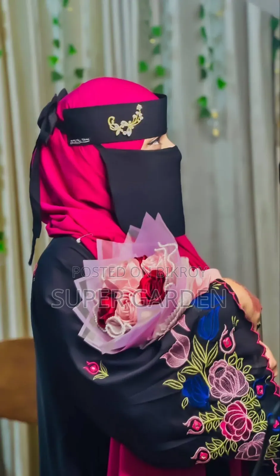 4-Part Koti Borka Set With Hijab Belt – Imported Dubai Cherry Fabric