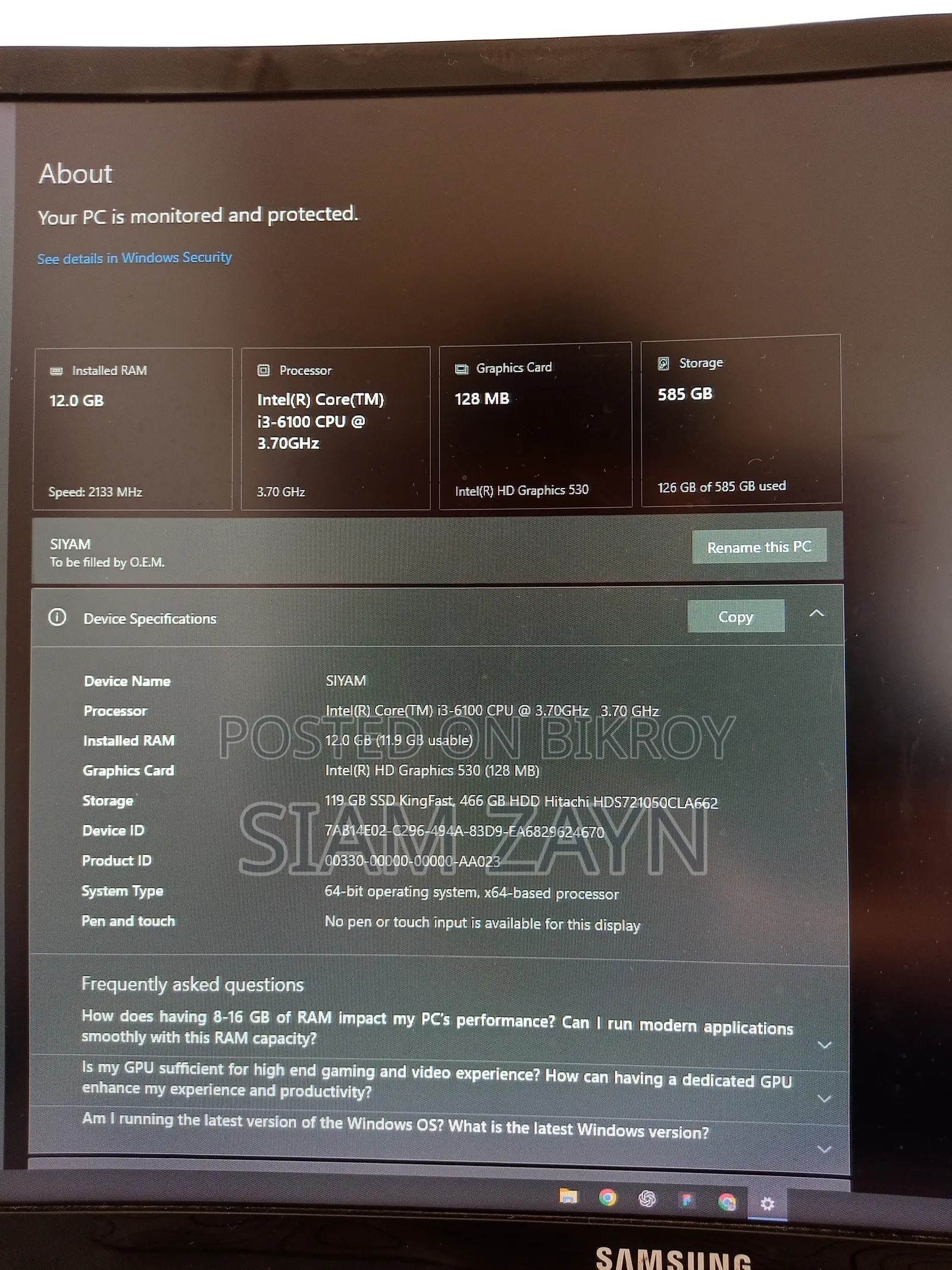 Desktop Computer Gigabyte 12GB Intel Core I3 HDD+SSD 640GB