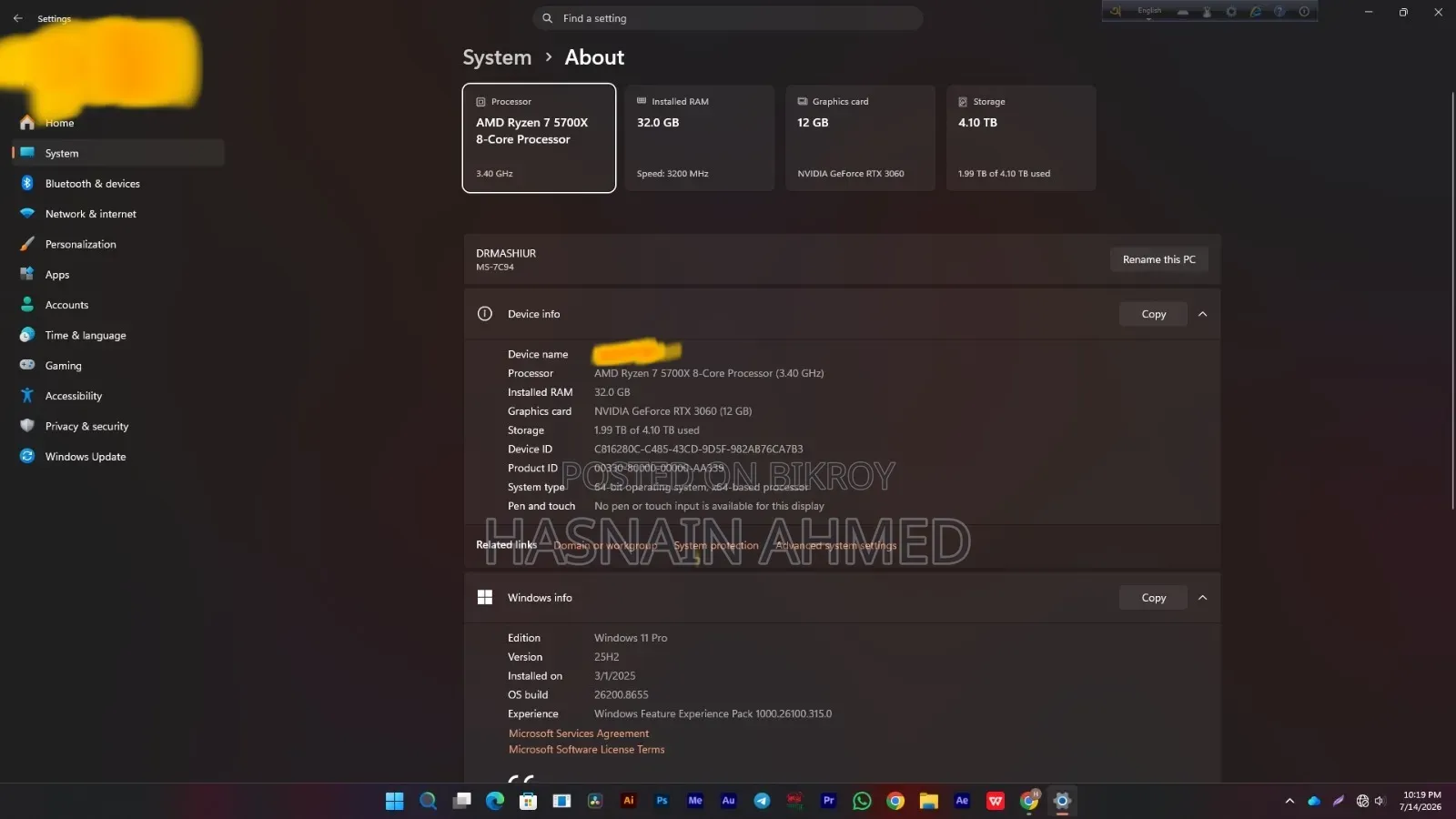 Desktop Computer MSI Model 32GB AMD Ryzen 7 SSD 4T